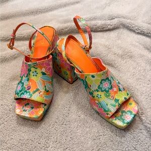 Circus by Sam Edelman Floral Platform Slingback Sandals in Orange and Multicolor